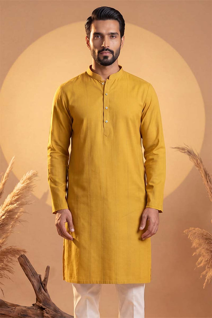 Yellow Silk Blend Solid Solid Kurta With Trousers MKSET2222