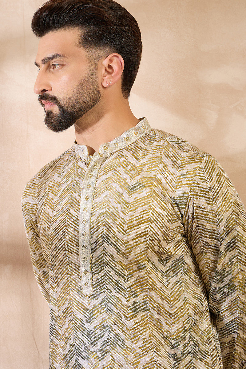 Green Silk Blend Solid Embroidered Straight Kurta MKU1730