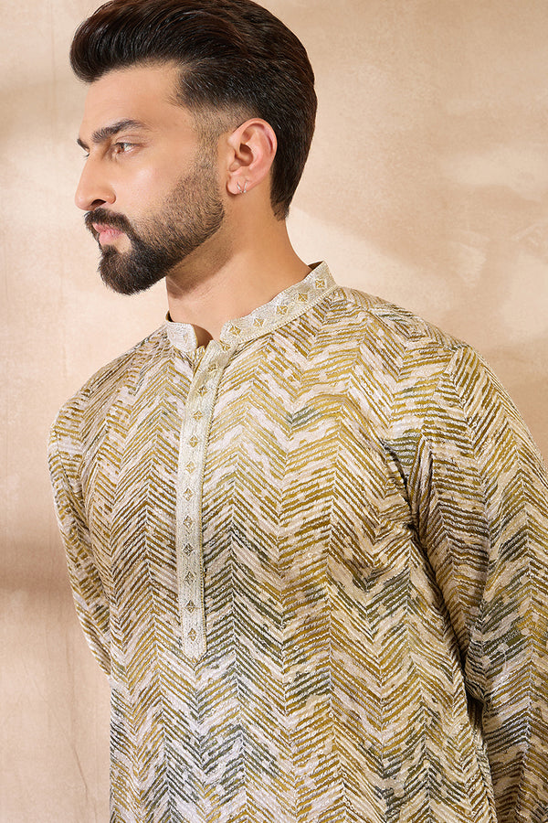 Green Silk Blend Solid Embroidered Straight Kurta MKU1730