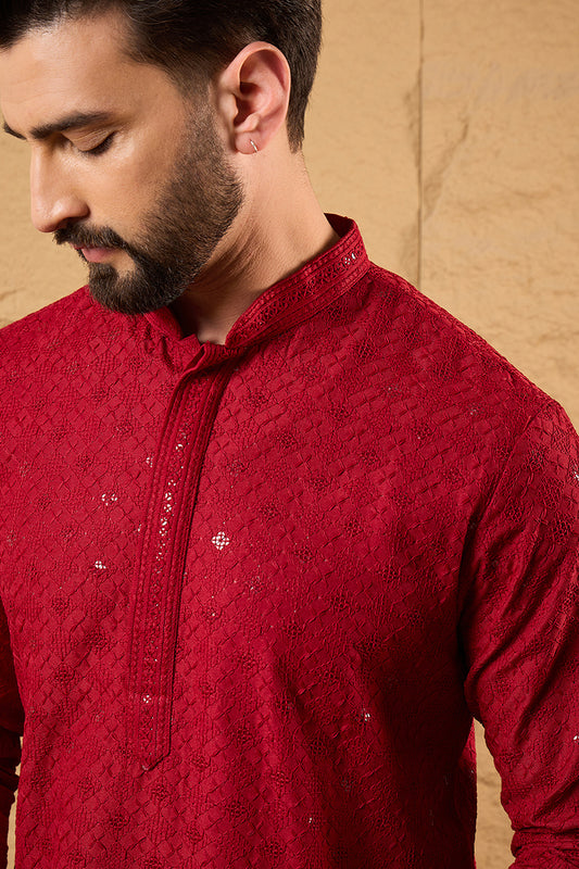 Maroon Rayon Blend Solid Embroidered Straight Kurta MKU1213