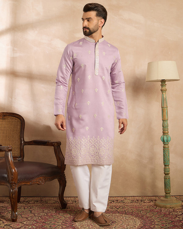 Lavender Polyester Solid Embroidered Straight Kurta MKU1753