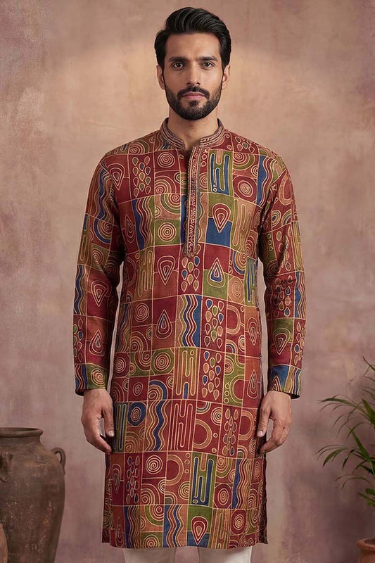 Viscose Rayon Multi Abstract Printed Calf Length Straight Kurta MKU1983