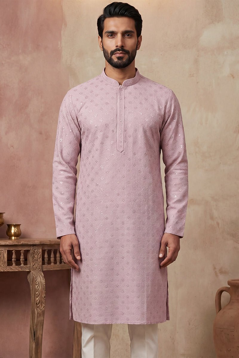 Purple Viscose Rayon Solid Embroidered Straight Kurta MKU1583