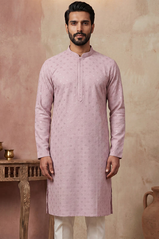 Purple Viscose Rayon Solid Embroidered Straight Kurta MKU1583