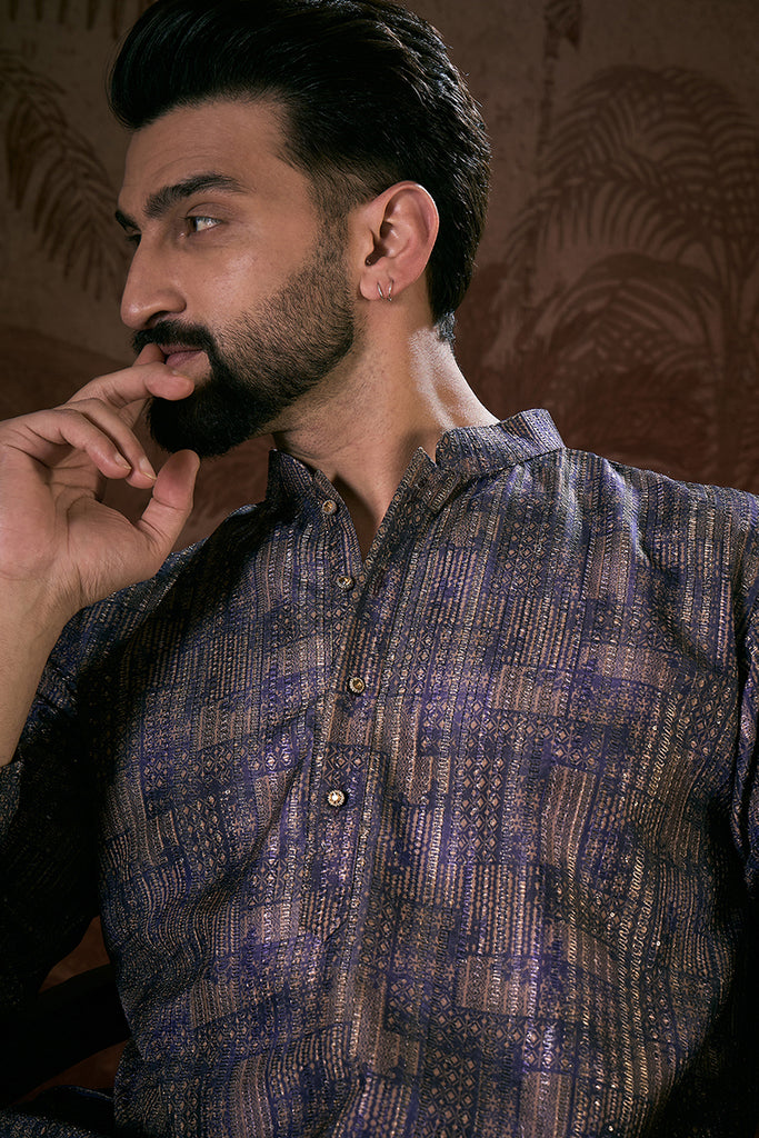 Violet Silk Blend Abstract Printed Straight Kurta With Trouser MKSET1909