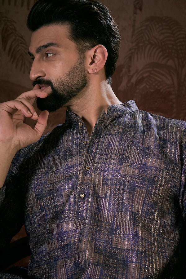 Violet Silk Blend Abstract Printed Straight Kurta With Trouser MKSET1909