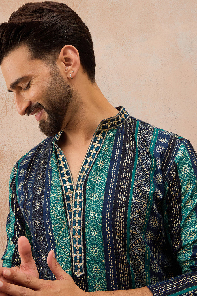 Blue Viscose Rayon Bandhani Printed Kurta MKU2758