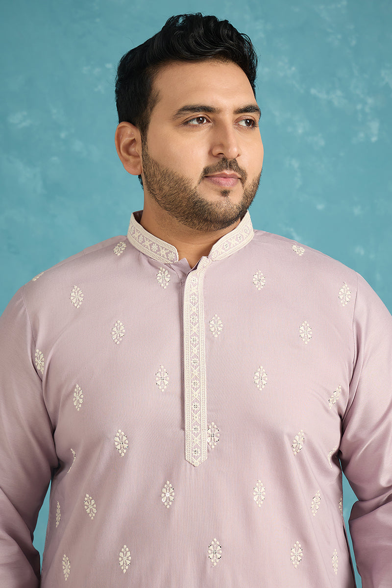 Lavender Silk Blend Solid Sequins Embroidered Kurta MKU2269