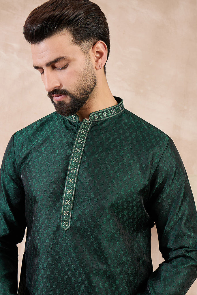 Green Silk Blend Solid Woven Design Straight Kurta With Trouser MKSET1900