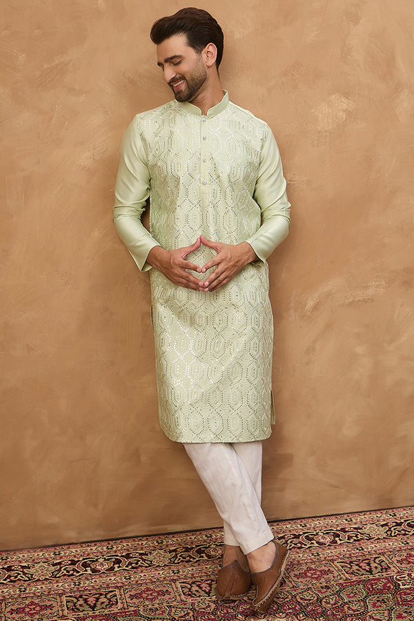 Peach Silk Blend Solid Embroidered Straight Kurta MKU1445