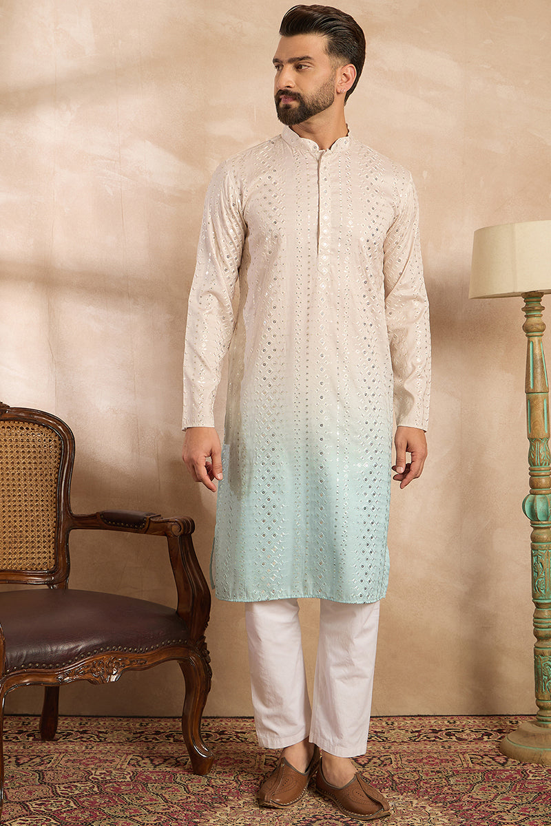 Blue Silk Blend Ombre Embroidered Straight Kurta MKU1721