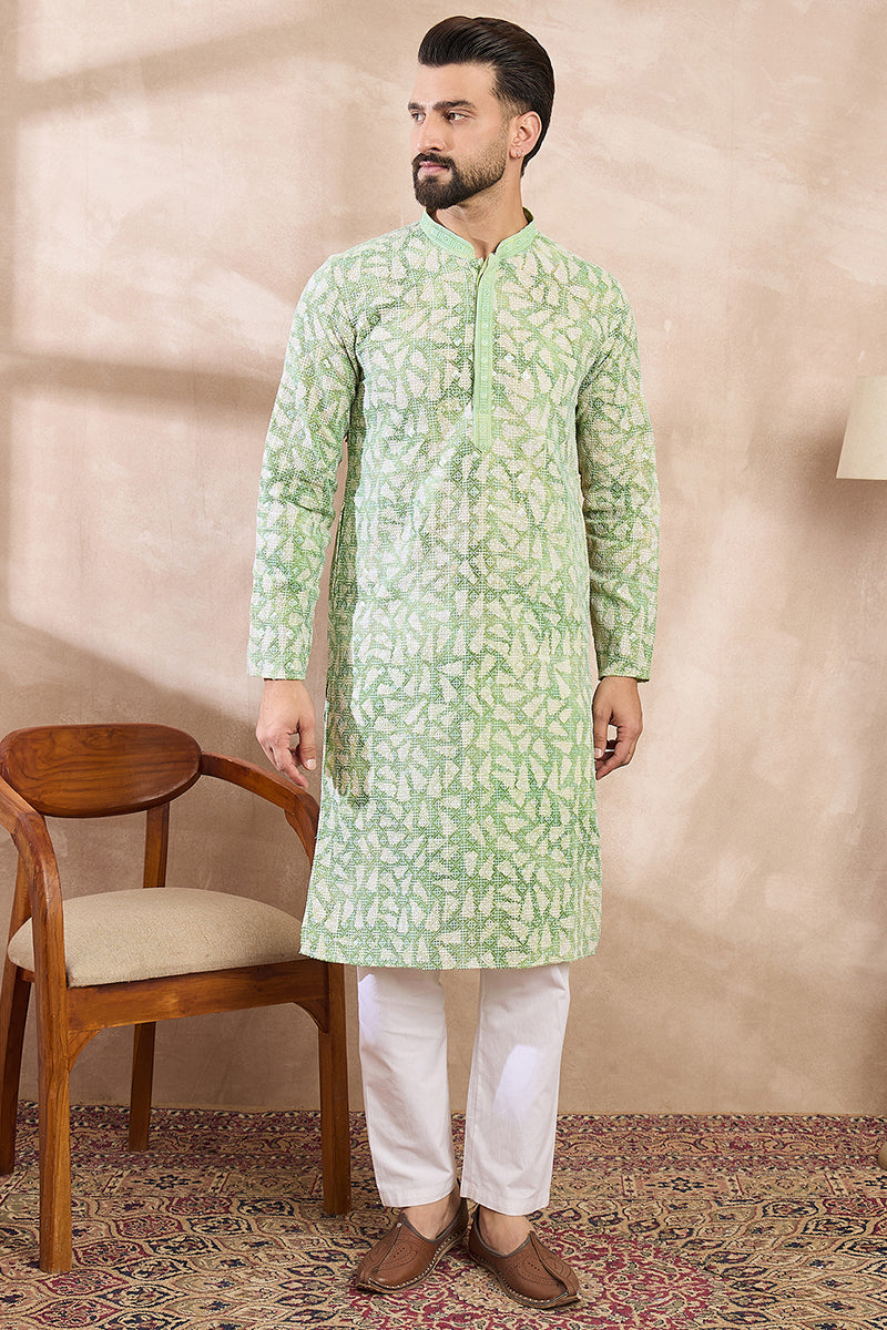 Green Viscose Rayon Ethnic Motifs Embroidered Straight Kurta MKU1672