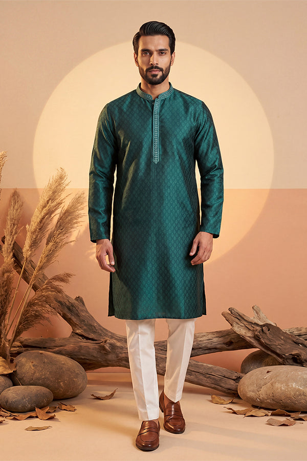 Teal Silk Blend Woven Design Straight Kurta MKU1838