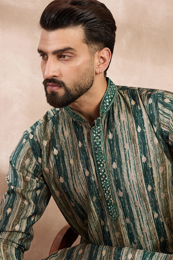 Green Silk Blend Abstract Printed Straight Kurta With Trouser MKSET2007