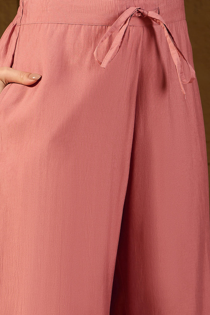 Pink Silk Blend Solid Embroidered Straight Kurta Trousers With Dupatta PKSKD2939