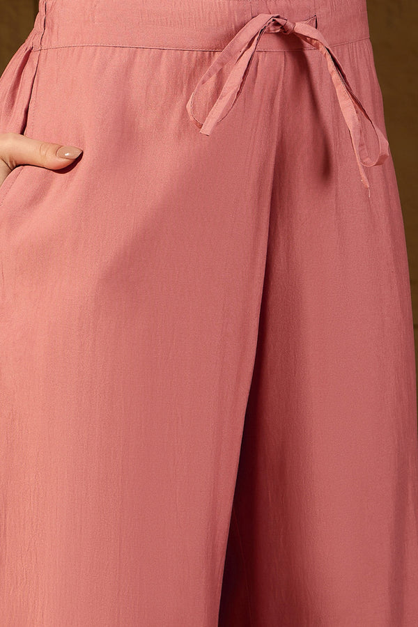 Pink Silk Blend Solid Embroidered Straight Kurta Trousers With Dupatta PKSKD2939