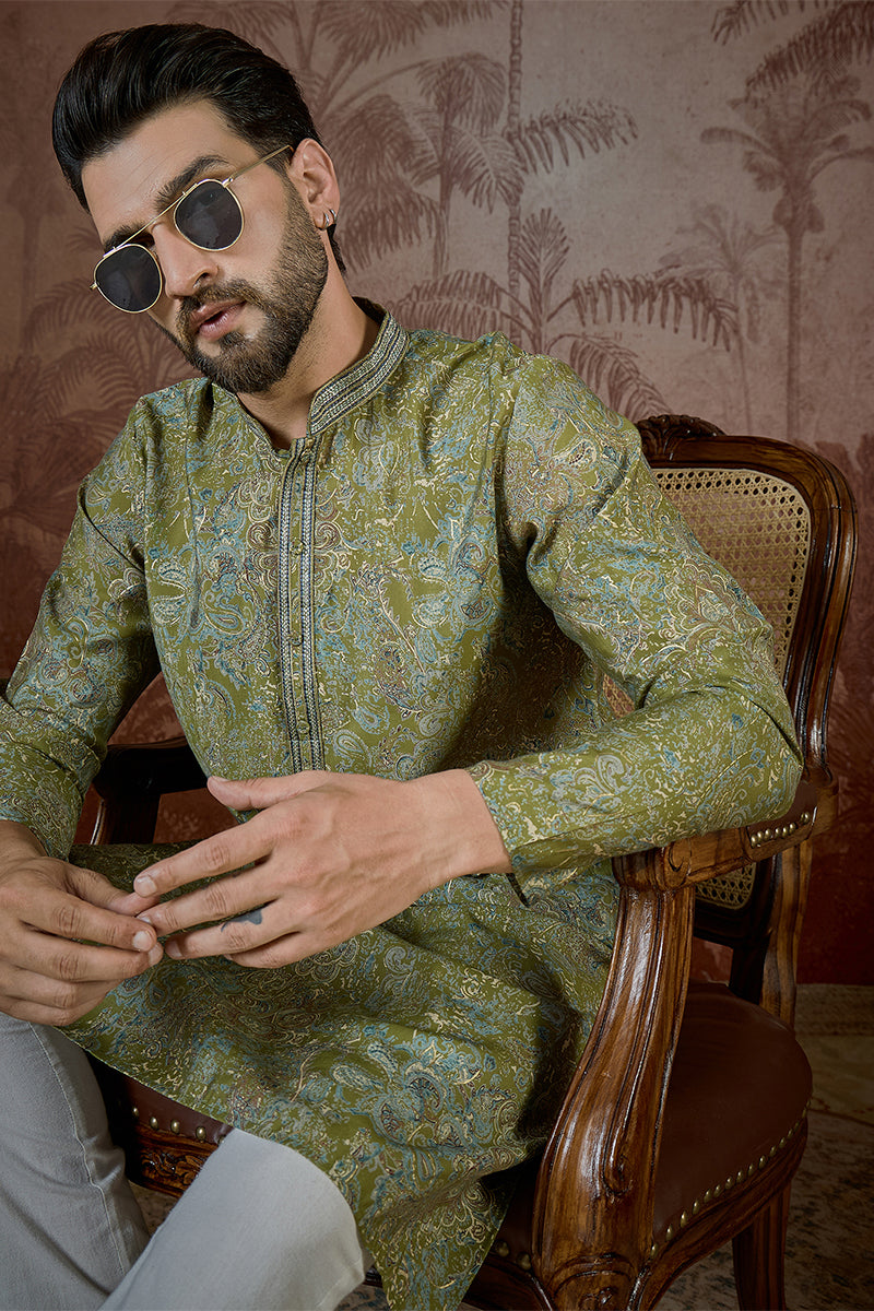 Green Silk Blend Ethnic Motifs Embroidered Kurta With Trouser MKSET2503