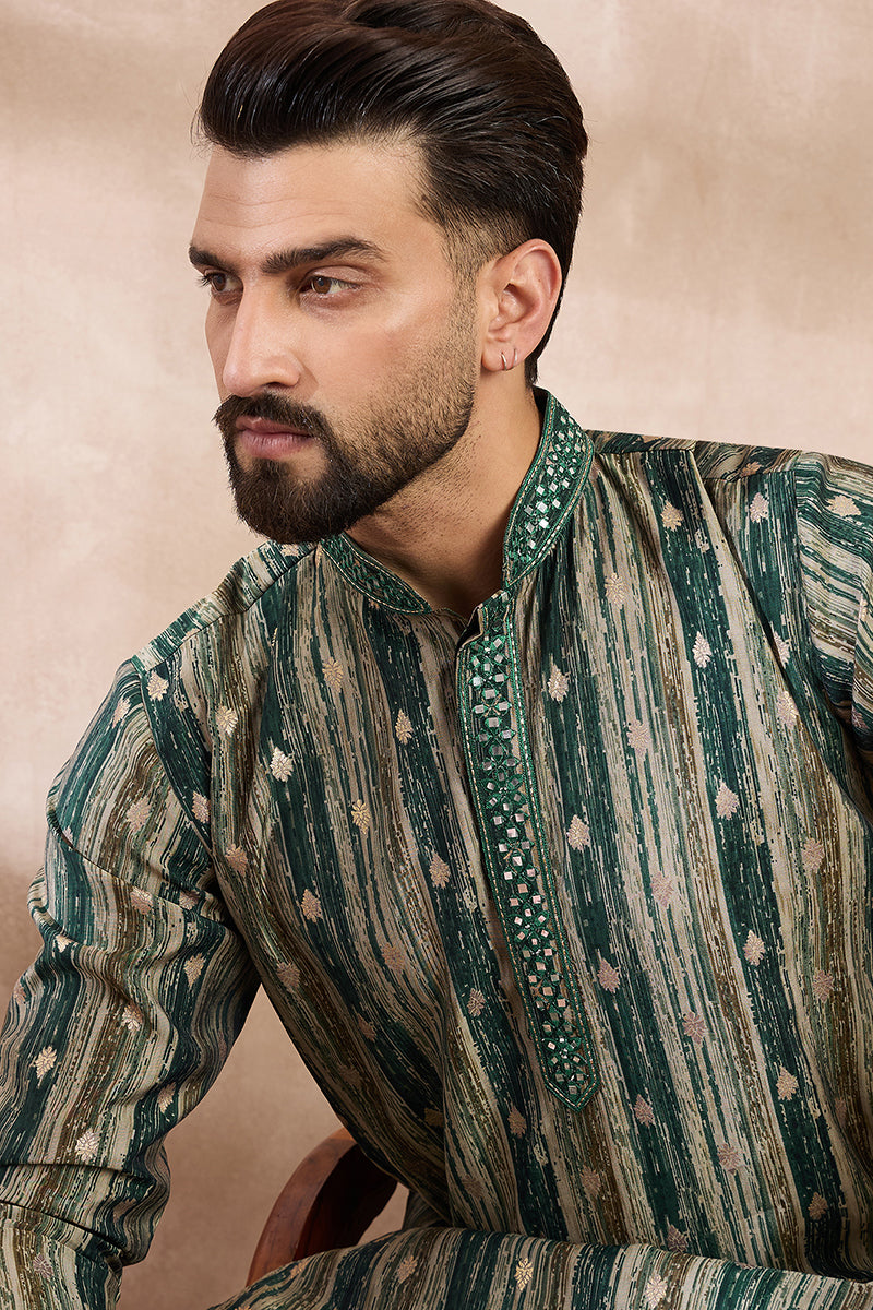 Green Silk Blend Abstract Printed Straight Kurta MKU2007