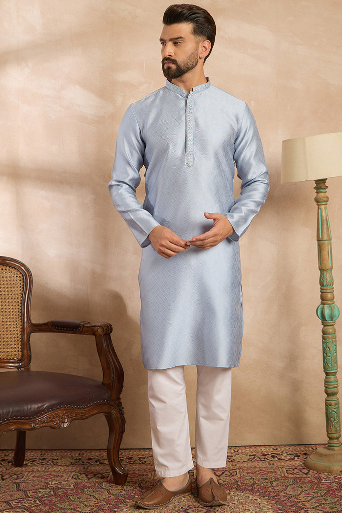Blue Polyester Solid Embroidered Straight Kurta MKU1841