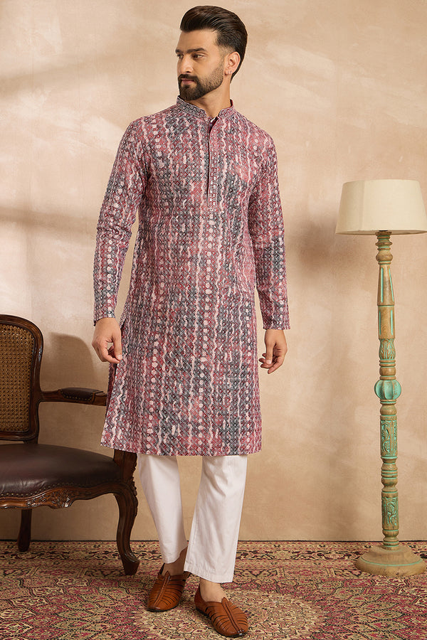 Brown Viscose Rayon Solid Printed Straight Kurta With Trouser MKSET1660