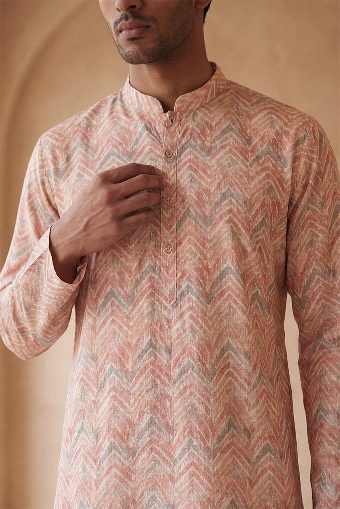 Peach Cotton Blend Chevron Embroidered Kurta With Trouser MKSET2069