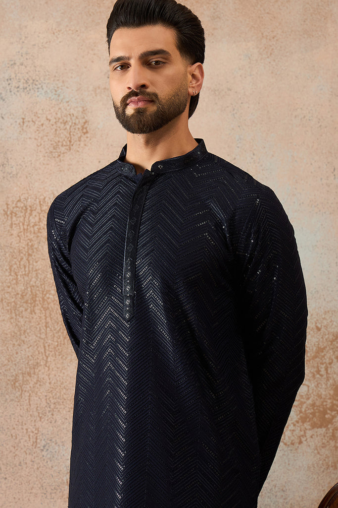 Blue Rayon Embroidered Solid Straight Kurta With Trousers MKSET2189