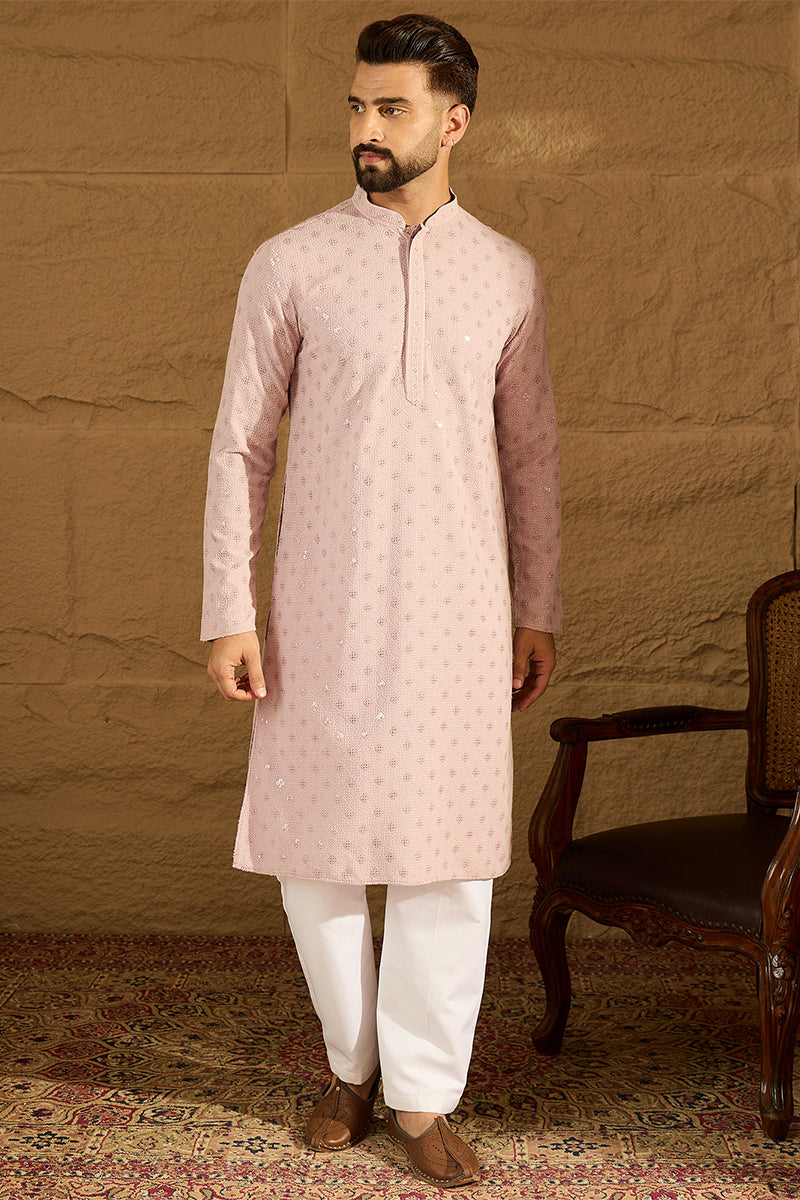 Purple Viscose Rayon Solid Embroidered Straight Kurta With Pant Set MKSET1061