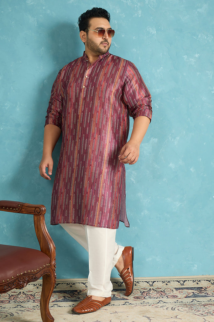 Purple Silk Blend Striped Printed Kurta MKU1905