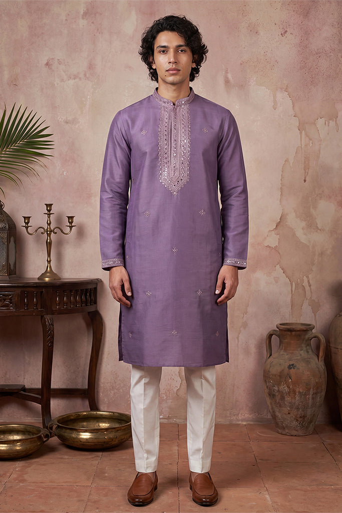 Lavender Silk Blend Solid Emboidered Sequins Kurta MKU2277