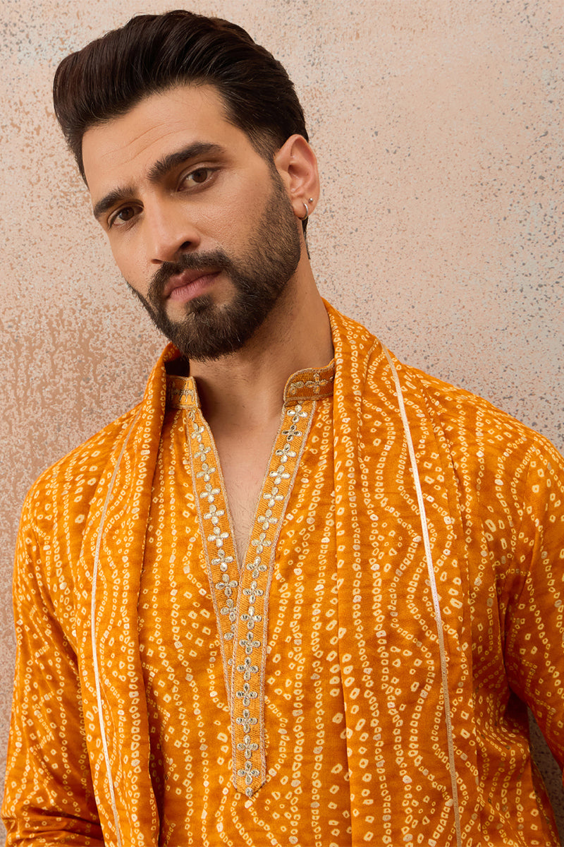 Rust Viscose Rayon Bandhani Printed Kurta&Dupatta With Trouser MKPD1079