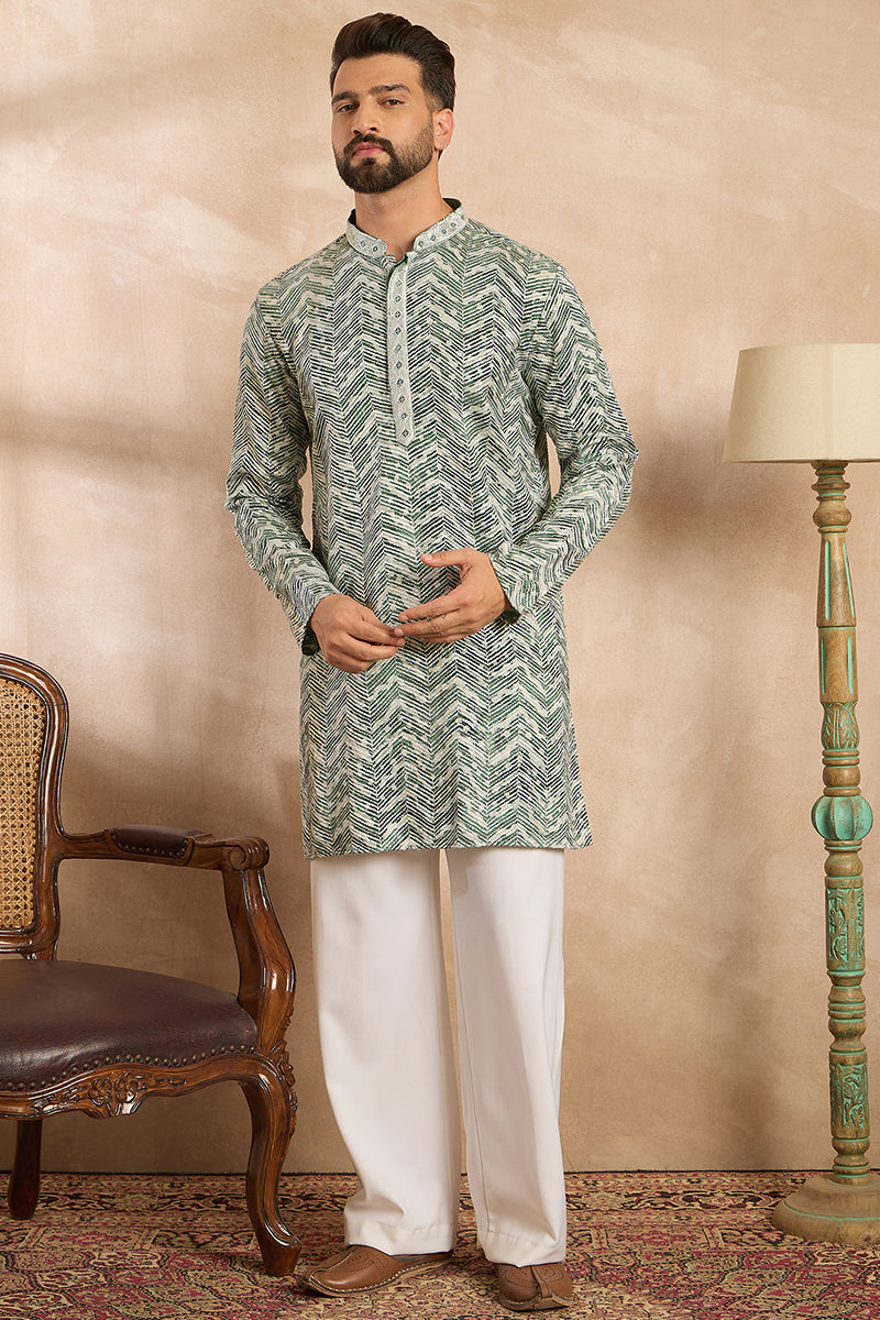 Green Silk Blend Solid Embroidered Straight Kurta MKU1664