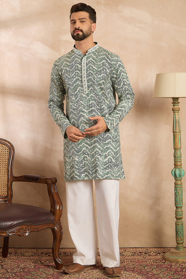Green Silk Blend Solid Embroidered Straight Kurta MKU1664