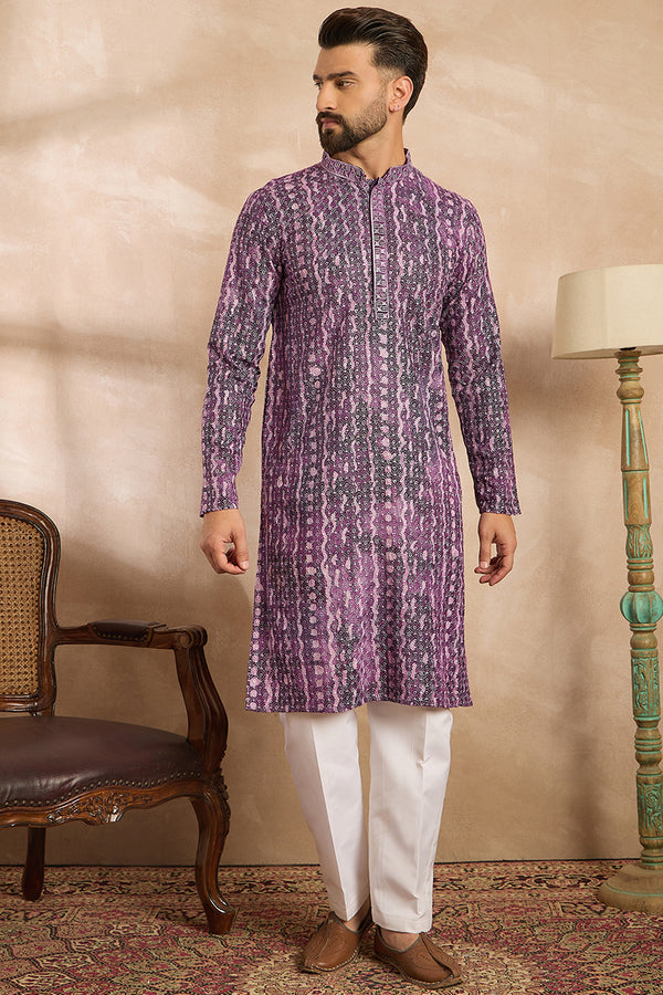 Purple Viscose Rayon Solid Printed Straight Kurta With Trouser MKSET1658
