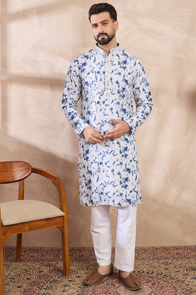 Blue Silk Blend Solid Embroidered Straight Kurta MKU2004