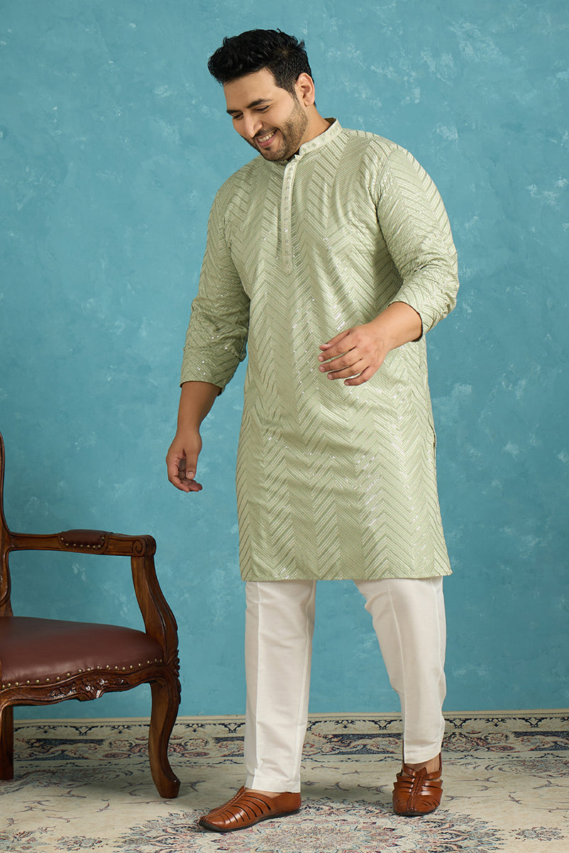 Green Viscose Rayon Solid Chikankari Embroidered Kurta MKU1109