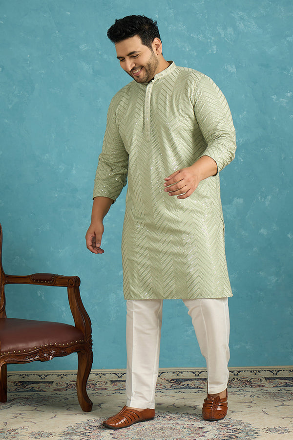 Green Viscose Rayon Solid Chikankari Embroidered Kurta MKU1109