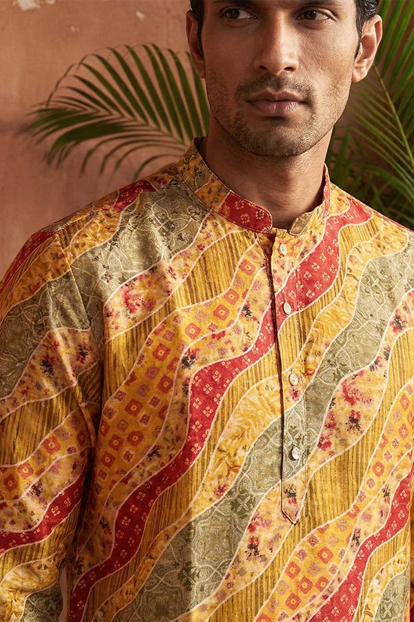 Yellow Silk Blend Printed Straight Kurta MKU2168