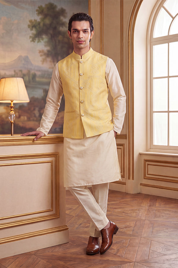 Yellow Jacquard Woven Design Solid Koti MKOT1040