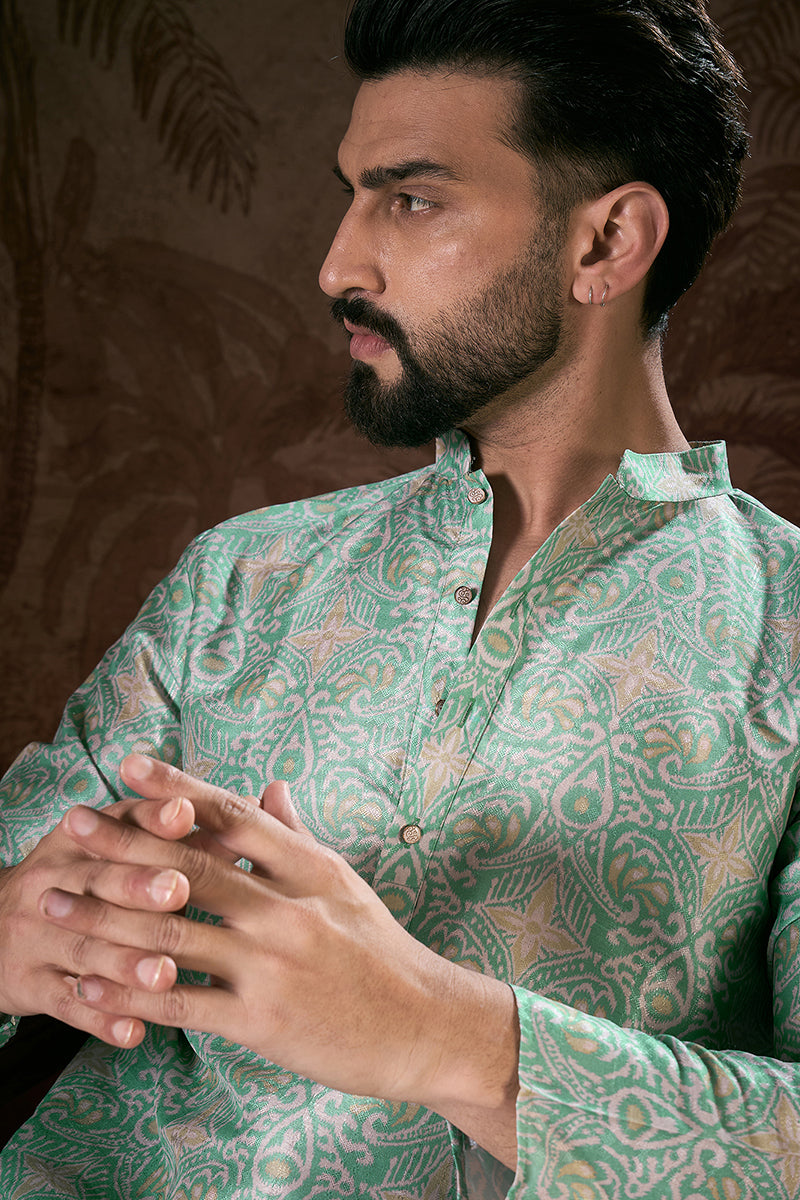 Turquoise Blue Silk Blend Abstract Printed Straight Kurta MKU1967