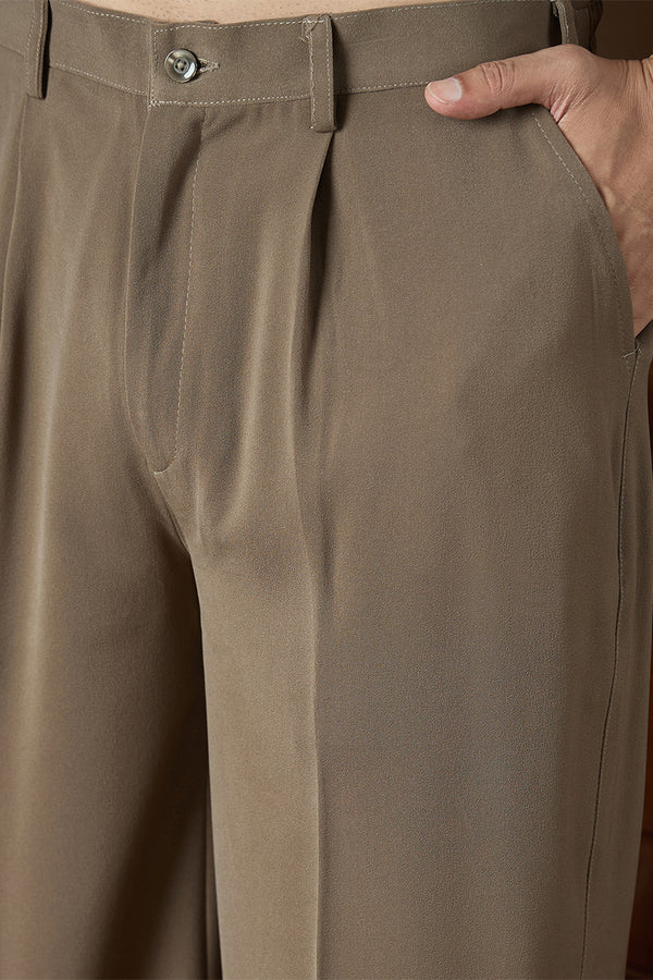 Taupe Modal Solid Regular Korean Pant MBOT1015