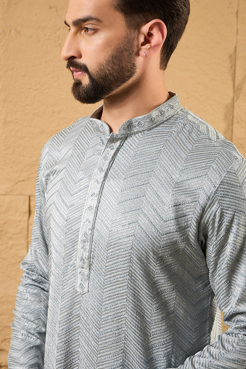 Grey Viscose Rayon Solid Embroidered Straight Kurta MKU1106