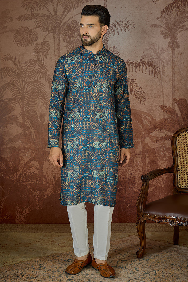 Multi Linen Geometric Printed Kurta MKU2435
