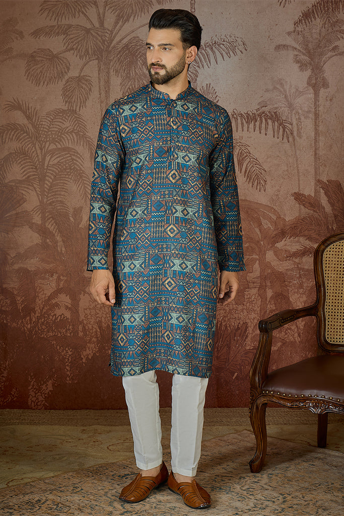 Multi Linen Geometric Printed Kurta MKU2435