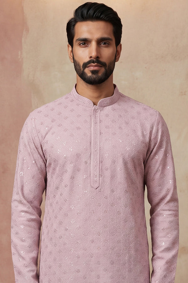 Purple Viscose Rayon Solid Embroidered Straight Kurta with Trouser MKSET1583