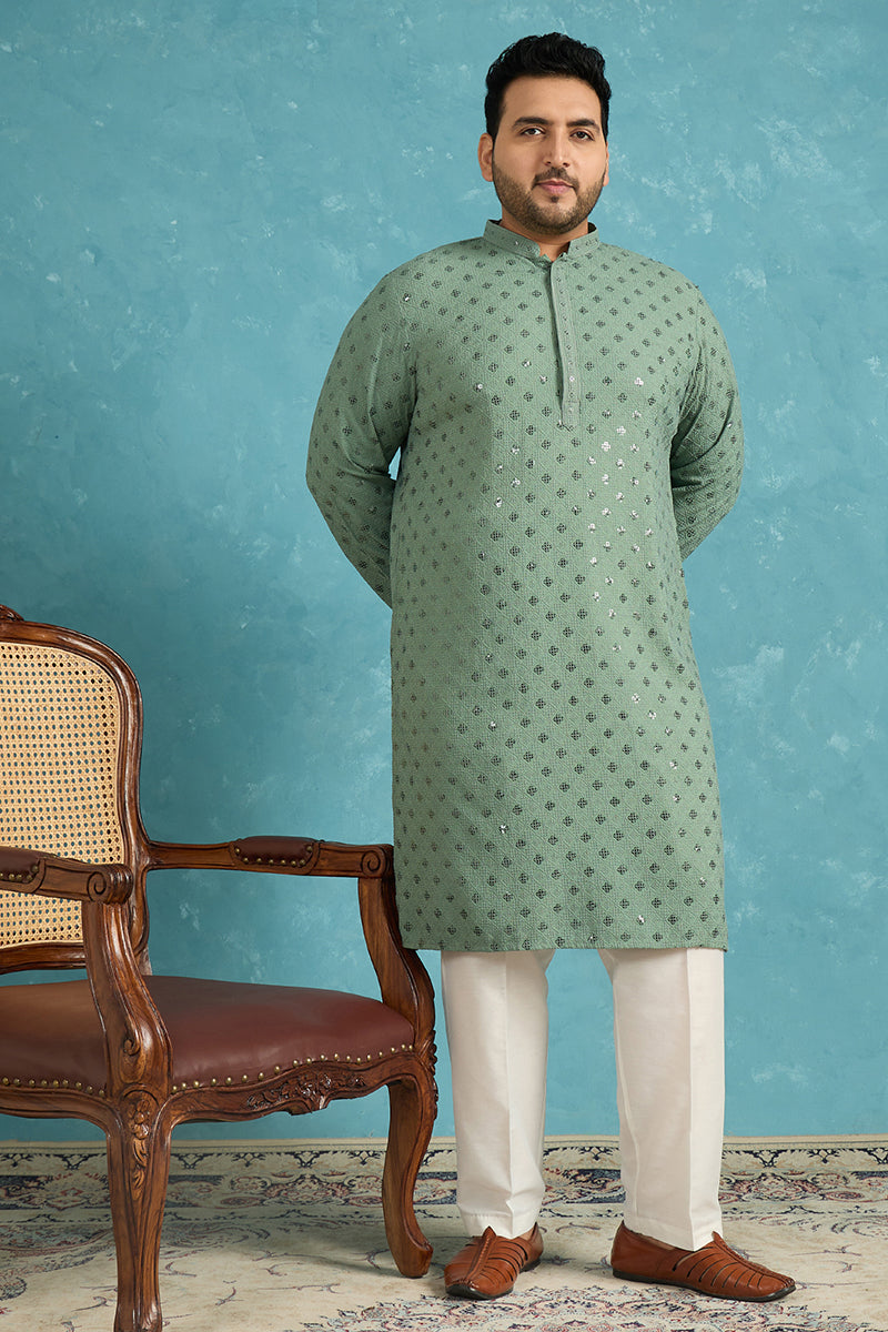 Green Viscose Rayon Solid Chikankari Embroidered Kurta MKU1050