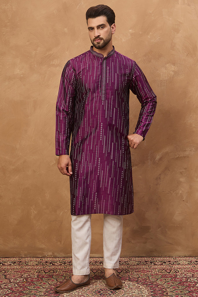 Purple Silk Blend Geometric Printed Straight Kurta MKU1518