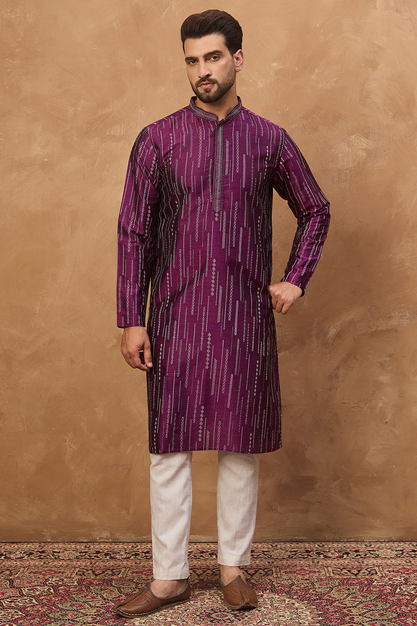 Purple Silk Blend Geometric Printed Straight Kurta MKU1518