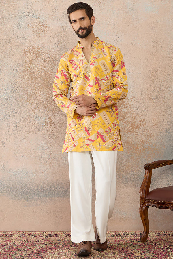 Yellow Silk Blend Ethnic Motifs Embroidered Kurta MKU2455