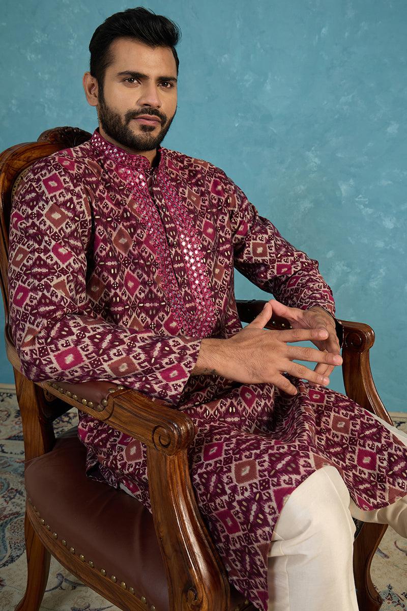 Purple Silk Blend Ethnic Motifs Ikat Printed Kurta MKU1895