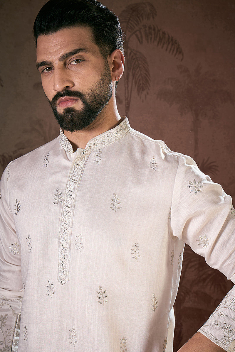 White Silk Blend Floral Embroidered Straight Kurta MKU1784